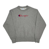Reverse Weave Champion Spellout Sweatshirt - Large Grey Cotton Blend