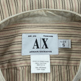 Armani Exchange Striped Collarless Shirt - Small Beige Cotton