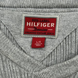 Vintage Hilfiger Denim Striped Jumper - Large Grey Cotton