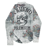 Mens Shirt Grey Crazy Pattern Long Sleeve M