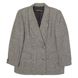 HEDI PORTMAN Womens Blazer Jacket Grey Knit Wool 90s Houndstooth UK 10