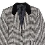 C&A Womens Blazer Jacket Black Wool 90s Houndstooth UK 14