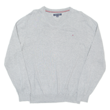 TOMMY HILFIGER Mens Jumper Grey V-Neck Tight Knit XL