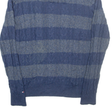TOMMY HILFIGER Mens Patterned Jumper Blue Striped Roll Neck Cable Knit M