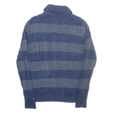 TOMMY HILFIGER Mens Patterned Jumper Blue Striped Roll Neck Cable Knit M