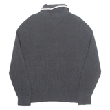 TOMMY HILFIGER Mens Jumper Grey Button Neck Waffle Knit L