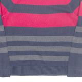 TOMMY HILFIGER Mens Patterned Jumper Blue Striped Tight Knit XL