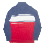 TOMMY HILFIGER Mens Patterned Jumper Red Striped 1/4 Zip Tight Knit L