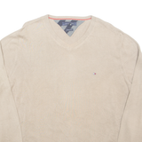 TOMMY HILFIGER Mens Jumper Brown V-Neck Tight Knit XL