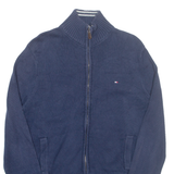 TOMMY HILFIGER Mens Cardigan Blue High Neck Tight Knit M
