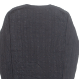 TOMMY HILFIGER Womens Jumper Black V-Neck Cable Knit S
