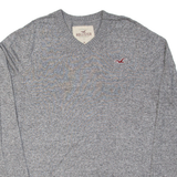 HOLLISTER Womens Jumper Grey V-Neck 90s Tight Knit M