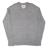 HOLLISTER Womens Jumper Grey V-Neck 90s Tight Knit M