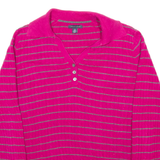 TOMMY HILFIGER Womens Patterned Jumper Pink Striped V-Neck Cable Knit L