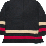 LAUREN RALPH LAUREN Womens Jumper Black Striped 1/4 Zip Tight Knit Wool L