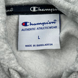 Champion Spellout Hoodie - Large Gray Cotton Blend