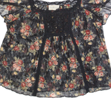 RALPH LAUREN DENIM & SUPPLY Sheer Womens Printed Blouse Black Floral XL