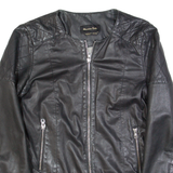 MASSIMO DUTTI Womens Biker Jacket Black Leather S