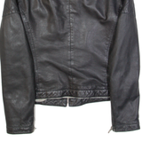MASSIMO DUTTI Womens Biker Jacket Black Leather S