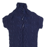 TED BAKER Womens Heavy Knit Cardigan Blue High Neck Chunky Knit Short Sleeve S