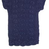 TED BAKER Womens Heavy Knit Cardigan Blue High Neck Chunky Knit Short Sleeve S