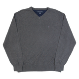 TOMMY HILFIGER Mens Jumper Grey V-Neck Tight Knit L