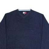 TOMMY HILFIGER Mens Jumper Blue V-Neck Tight Knit 2XL