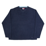 TOMMY HILFIGER Mens Jumper Blue V-Neck Tight Knit 2XL