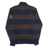 NAUTICA Mens Patterned Jumper Brown Striped 1/4 Zip Tight Knit M
