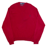 POLO RALPH LAUREN Mens Jumper Red V-Neck Tight Knit 2XL