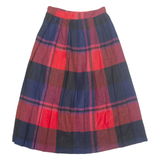 WORTHINGTON Buttoned Womens Pleated Skirt Red Midi Check S