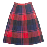 WORTHINGTON Buttoned Womens Pleated Skirt Red Midi Check S
