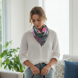 Anyyou Fashion Premium Satin Square Scarf – Grey Pink Satin Print Silk-Feel Neckwrap for Women