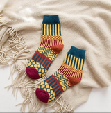 Anyfootwear 5 Pairs Size 5-9 Women Fashion Socks Colorful Wind Flower Cotton Thick Warm Wool Winter Casual Crew Socks Dark Blue