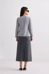 Fitted Cotton Tweed Jacket in Grey