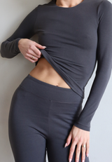 Organic Cotton Flared Leggings, Charcoal