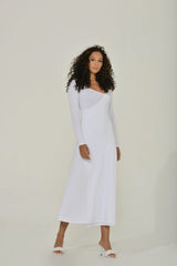 White Long Sleeve Maxi Dress w/ High Slit