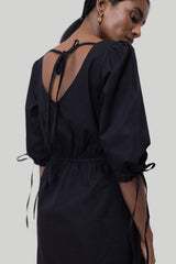 Gathered Elbow Sleeve Short Dress in Black