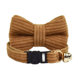 Anypet Stylish Choco Brown Bow Cat Collar – Large Size with Safety Buckle, Bell & Durable Strap
