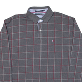 TOMMY HILFIGER Mens Polo Shirt Grey Check Long Sleeve 2XL