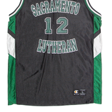 CHAMPION Sacramento Lutheran Basketball #12 Mens Jersey Black Sleeveless USA L