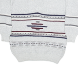 HAODELI Mens Patterned Jumper Grey Striped V-Neck Tight Knit L