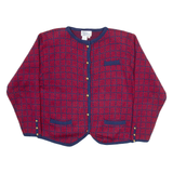 HASTING & SMITH Womens Patterned Cardigan Red Check Button Neck Tight Knit M