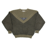 GABRIELLE Mens Patterned Jumper Green Geometric Tight Knit M
