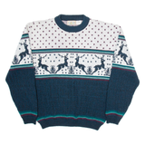 FLATIRON MILLS Mens Patterned Jumper White Crazy Pattern Tight Knit L