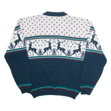 FLATIRON MILLS Mens Patterned Jumper White Crazy Pattern Tight Knit L