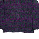 ROUGH DRESS Womens Patterned Fleece Purple Geometric 1/2 Zip Tight Knit L