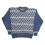 LIZ WEAR Mens Heavy Knit Jumper Blue Geometric Tight Knit M