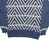 LIZ WEAR Mens Heavy Knit Jumper Blue Geometric Tight Knit M