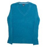 TOMMY HILFIGER Womens Jumper Blue V-Neck Cable Knit M